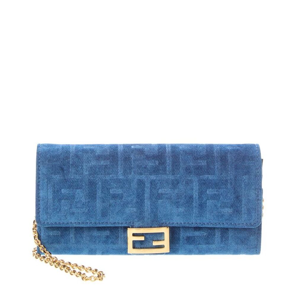 Fendi Baguette Velvet Wallet On Chain, Blue